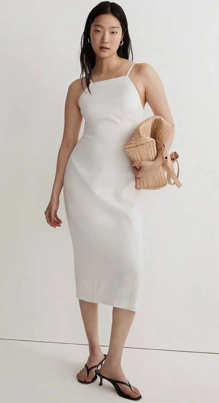 Madewell Goldie White Linen Square Neck Sleeveless Midi Dress Size 12